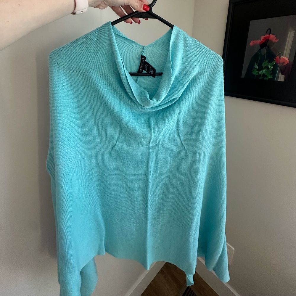 Parkhurst Cotton Blend Desert Turquoise 22117 Asymmetrical Drape Poncho Knit OS